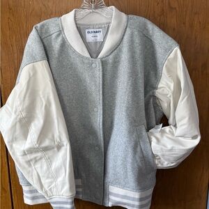 NWT - Petite XL Old Navy Light Gray and White Bomber Jacket